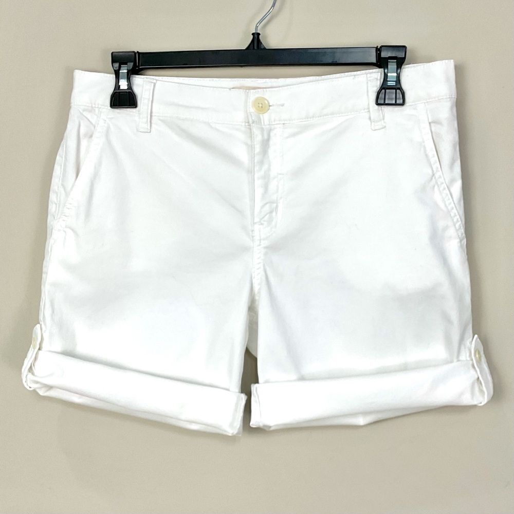 Tory Burch White Shorts Cotton Roll Tab Convertible Sz 28 Summer Vacation Preppy